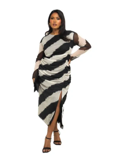 Fashion-szn Curve Long Sleeve Monochrome Print Midi Dress