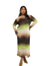 FASHION-SZN CURVE FASHION-SZN CURVE LONG SLEEVE OMBRE PRINT MIDI DRESS
