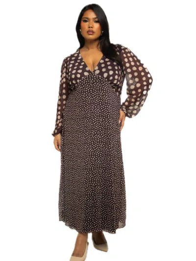 Fashion-szn Curve Long Sleeve Polka Dot Mesh Midi Dress