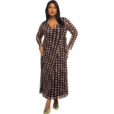 Fashion-szn Curve Long Sleeve Polka Dot Wrap Midaxi Dress