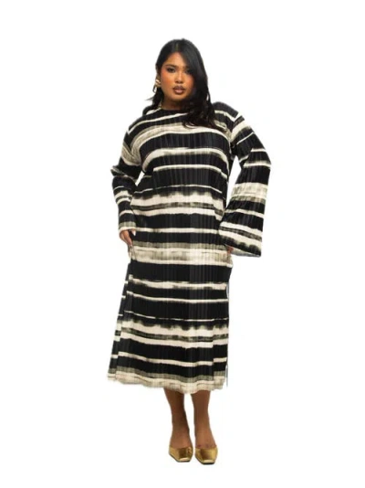 Fashion-szn Curve Long Sleeve Striped Plisse Midi Dress