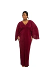 Fashion-szn Curve Long Sleeve V-neck Burgundy Maxi Dress