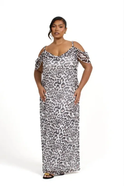 Fashion-szn Curve Off The Shoulder Leopard Maxi Dress In Animal Print