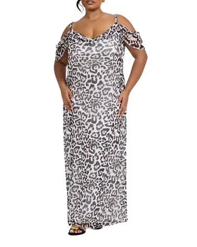 Fashion-szn Curve Off The Shoulder Leopard Maxi Dress In White