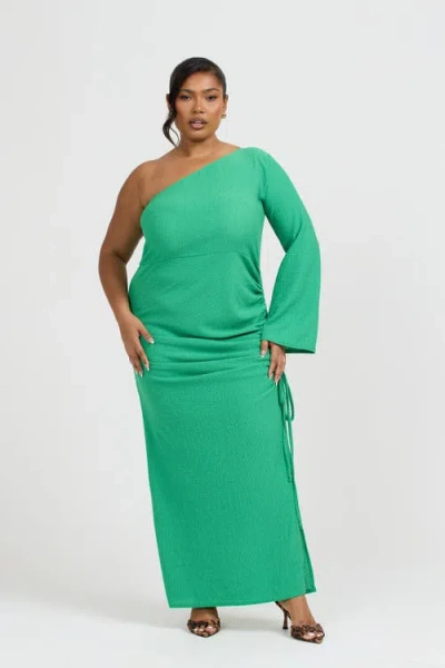Fashion-szn Curve One Shoulder Flare Sleeve Maxi Dress In Green