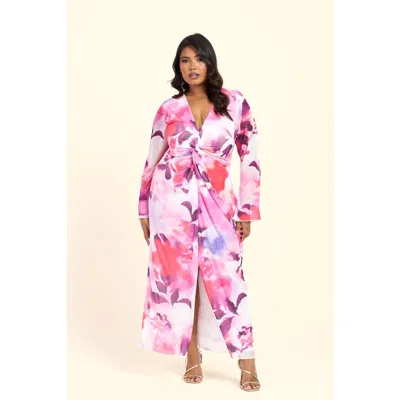 Fashion-szn Curve Plus Size Floral Twist Front Midi Dress In Pink