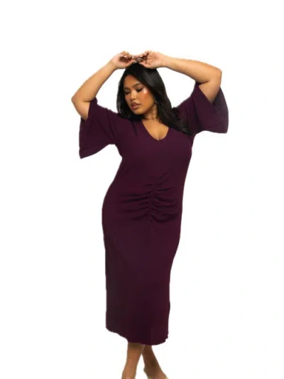 Fashion-szn Curve Plus Size Flutter Sleeve Midi Dress In Purple