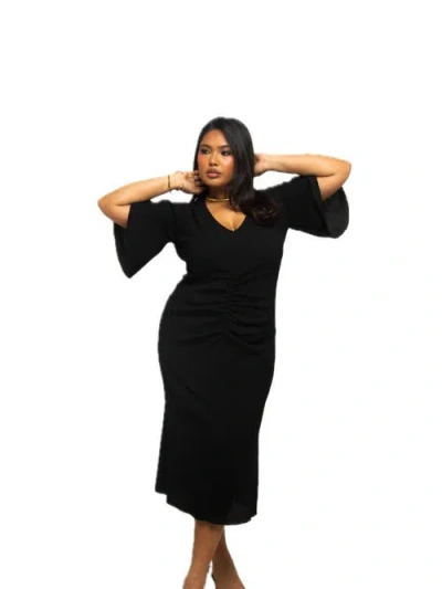 Fashion-szn Curve Plus Size Flutter Sleeve Midi Dress In Black