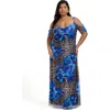 Fashion-szn Curve Plus Size Leopard & Floral Maxi Dress In Blue