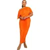 Fashion-szn Curve Plus Size Plisse Midaxi Dress In Orange