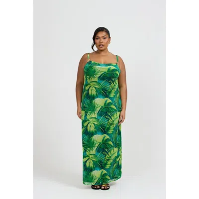Fashion-szn Curve Print Trim Maxi Dress In Green