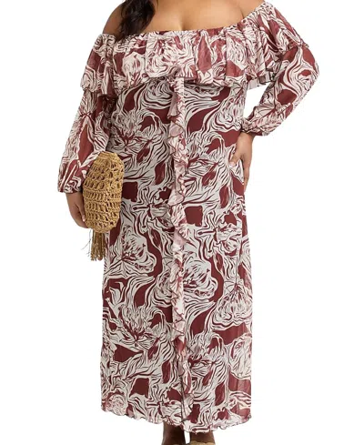 Fashion-szn Curve Ruffle Bardot Midaxi Dress In Brown