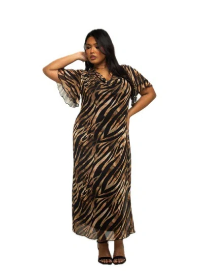 Fashion-szn Curve Short Sleeve Zebra Print Mesh Midi Dress