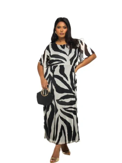 Fashion-szn Curve Short Sleeve Zebra Print Mesh Midi Dress In Black