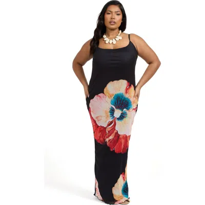 Fashion-szn Curve Sleeveless Floral Print Dress In Black