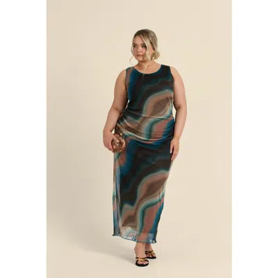 Fashion-szn Curve Sleeveless Mesh Swirl Print Midaxi Dress In Brown