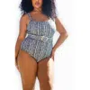 Fashion-szn Curve Square Neck Sculpting Belted Swimsuit In Black