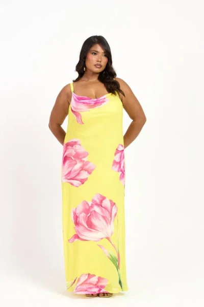 Fashion-szn Curve Statement Floral Strappy Maxi Dress In Yellow