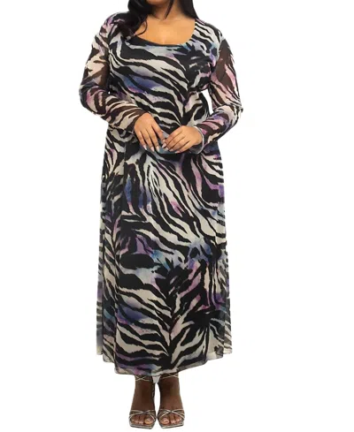 Fashion-szn Curve Zebra Print Mesh Midaxi Dress In Black