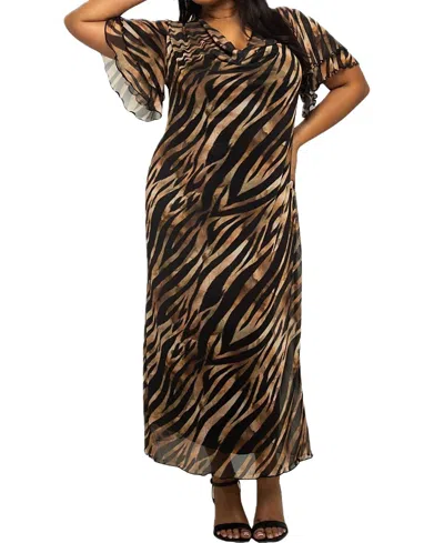 Fashion-szn Curve Zebra Print Mesh Midi Dress In Black