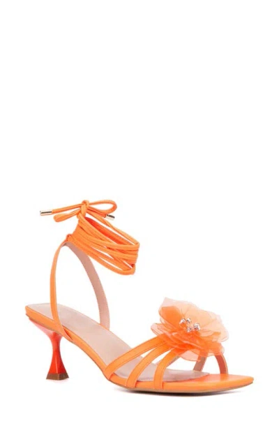 Fashion To Figure Blossom Ankle Tie Sandal In Neon Orange