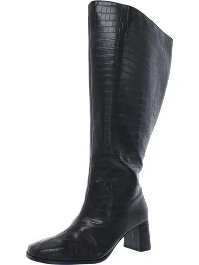 Fashion To Figure Croc Knee High Womens Faux Leather Casual Knee-high Boots In Black