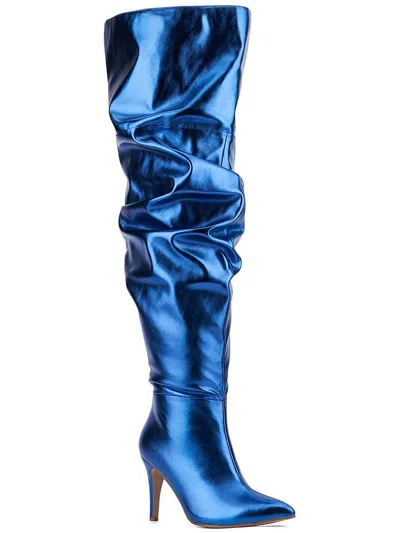 Fashion To Figure Ftfsah2202 Womens Zipper Man Made Thigh-high Boots In Blue