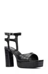 Fashion To Figure Hilari Croc Embossed Platform Heeled Sandal In Black