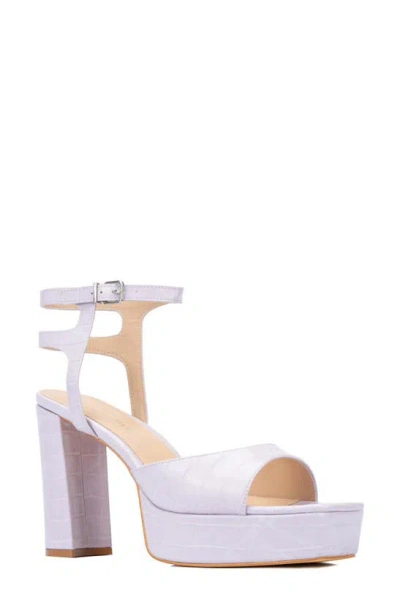 Fashion To Figure Hilari Croc Embossed Platform Heeled Sandal In Lavender