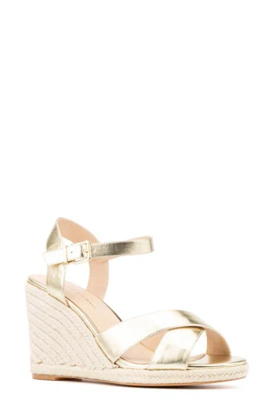 Fashion To Figure Irene Metallic Espadrille Wedge Sandal In Gold