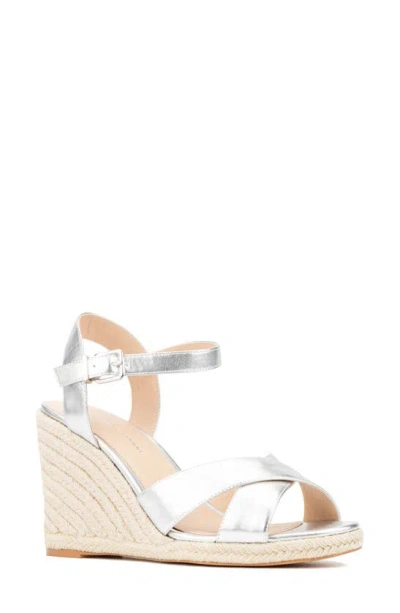 Fashion To Figure Irene Metallic Espadrille Wedge Sandal In Silver