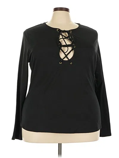 Pre-owned Fashion To Figure Long Sleeve Top Black Keyhole Neckline Tops