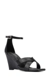 Fashion To Figure Marcie Snake Embossed Wedge Sandal In Black