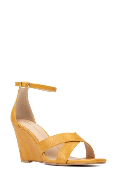 Fashion To Figure Marcie Snake Embossed Wedge Sandal In Yellow
