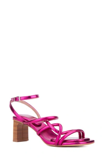Fashion To Figure Ohara Strappy Block Heel Sandal In Neon Pink