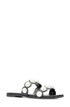 Fashion To Figure Sage Faux Pearl Studded Slide Sandal In Black