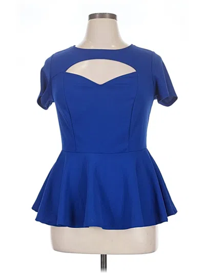 Pre-owned Fashion To Figure Short Sleeve Top Blue Keyhole Neckline Tops