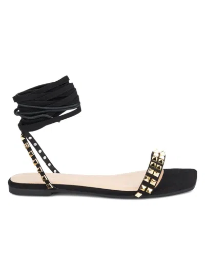 Fashion To Figure Women's Zena Studded Flat Sandals In Black