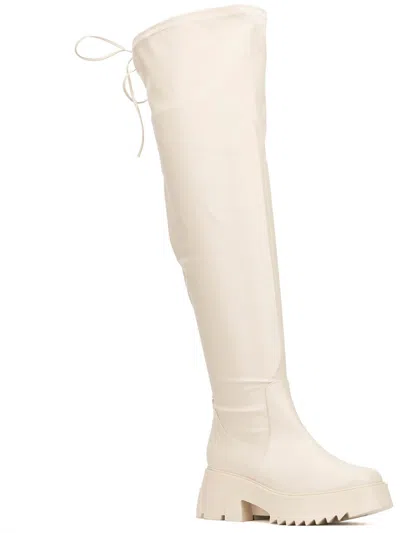 Fashion To Figure Womens Faux Leather Round Toe Over-the-knee Boots In Gold