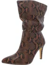 FASHION TO FIGURE WOMENS FAUX SUEDE RUCHED MID-CALF BOOTS