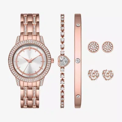 Fashion Watches Ladies Boxed Sets Womens Crystal Accent Rose Goldtone 5-pc. Watch Boxed Set Fmdjset706 In Transparent