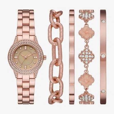 Fashion Watches Ladies Sets Womens Crystal Accent Rose Goldtone 5-pc. Watch Boxed Set Fmdjset329 In Transparent