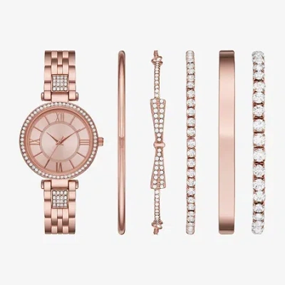 Fashion Watches Ladies Sets Womens Crystal Accent Rose Goldtone 6-pc. Watch Boxed Set Fmdjset337 In Transparent