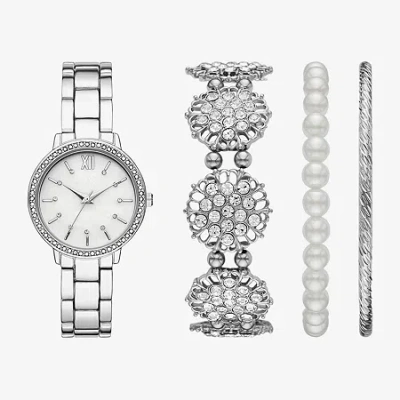 Fashion Watches Ladies Sets Womens Crystal Accent Silver Tone 4-pc. Watch Boxed Set Fmdjset317 In Metallic