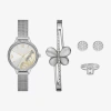 Fashion Watches Ladies Sets Womens Crystal Accent Silver Tone Stainless Steel 5-pc. Watch Boxed Set Fmdjset324 In Metallic