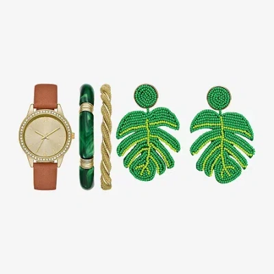 Fashion Watches Womens Crystal Accent Brown 5-pc. Watch Boxed Set Fmdjset727 In Transparent