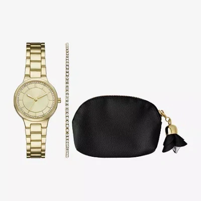 Fashion Watches Womens Crystal Accent Gold Tone 3-pc. Watch Boxed Set Fmdjset363 In Yellow