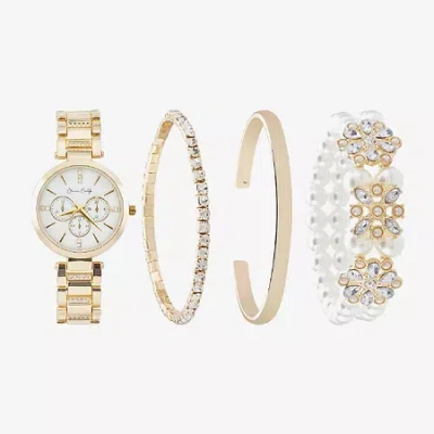 Fashion Watches Womens Crystal Accent Gold Tone 4-pc. Watch Boxed Set A1307g-42-e27 In Transparent