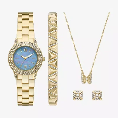 Fashion Watches Womens Crystal Accent Gold Tone 4-pc. Watch Boxed Set Fmdjset366 In Yellow