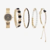 Fashion Watches Womens Crystal Accent Gold Tone 5-pc. Watch Boxed Set A1300g-42-g27 In Gold